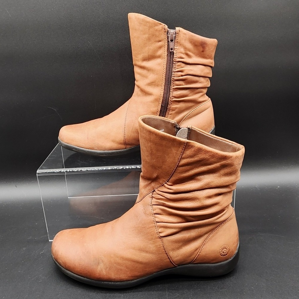 Earth Origins 8 Brown Leather Marina Ruched Ankle Boots Comfort Boho Casual Flat